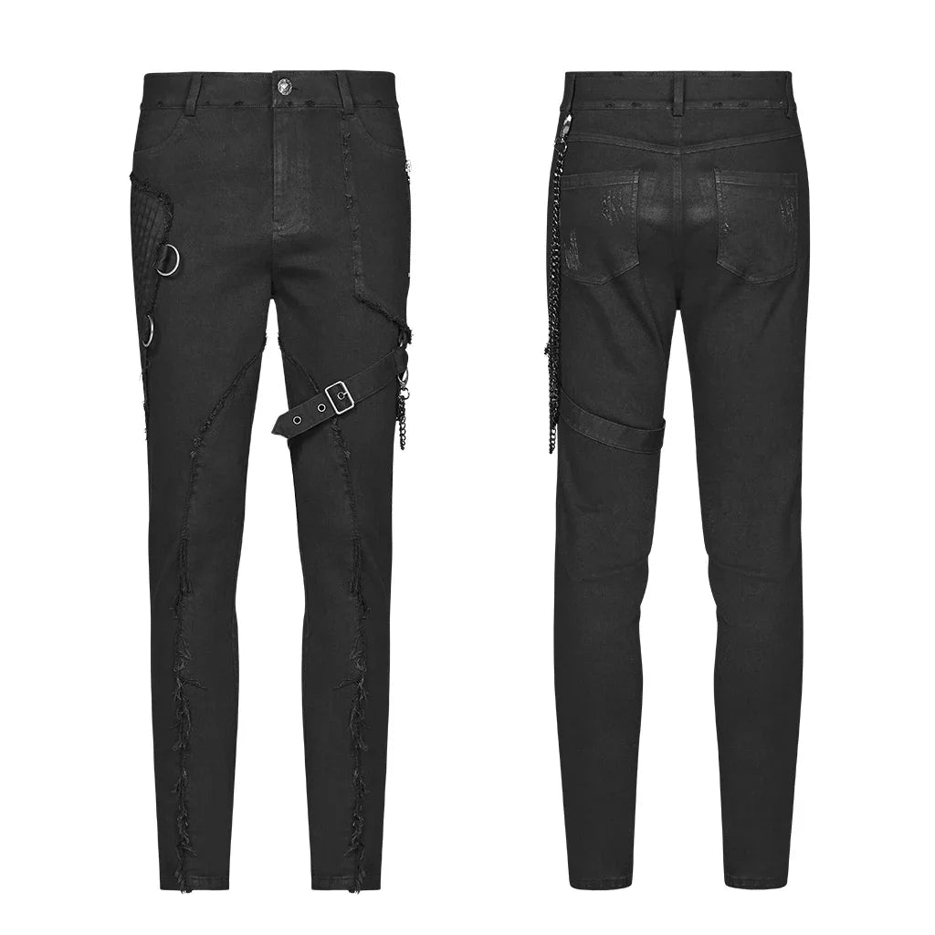 L&J Luxury Men's Punk Black Elastic Wash Long Pants