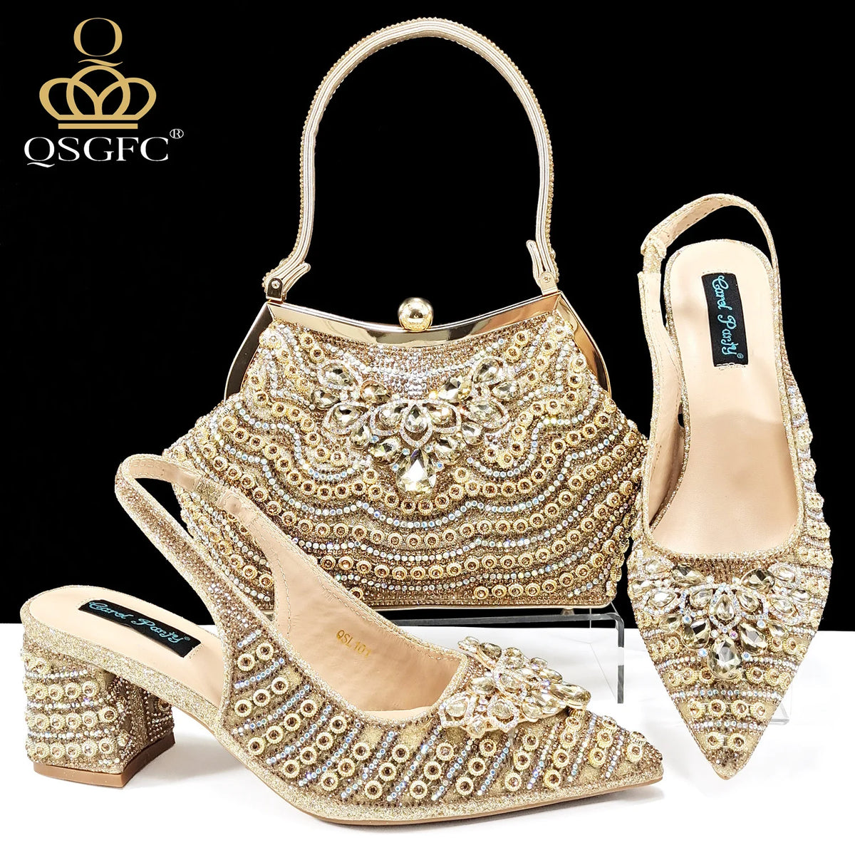L &J Luxury 2026 Italian Design Full Rhinestone Comfortable High Heel Shoes And Bag Fashion Style Pointed-Toe Shoes For Women