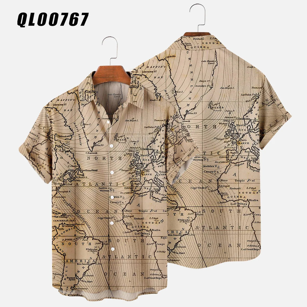 L &J Luxury Men Fashion T-shirt Map 3d Print