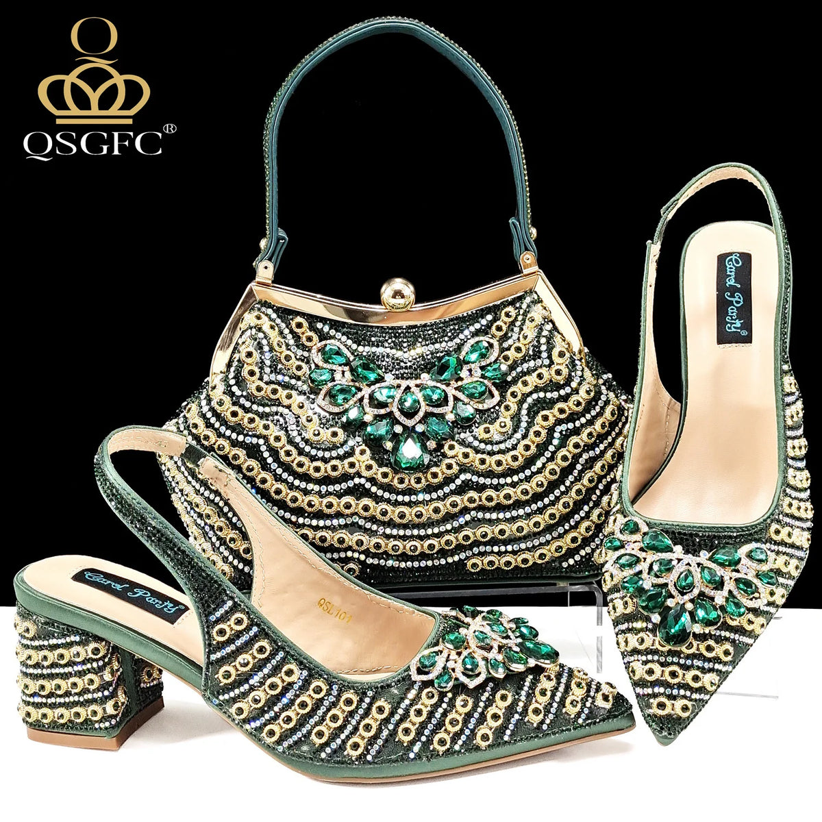 L &J Luxury 2026 Italian Design Full Rhinestone Comfortable High Heel Shoes And Bag Fashion Style Pointed-Toe Shoes For Women