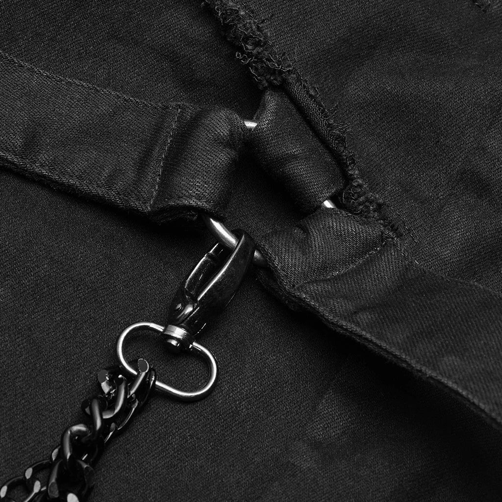 L&J Luxury Men's Punk Black Elastic Wash Long Pants