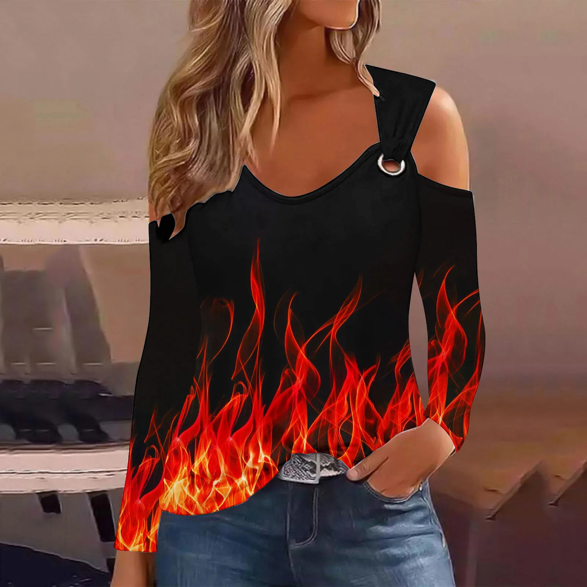 L&J Luxury flame Print T-shirt For  Women