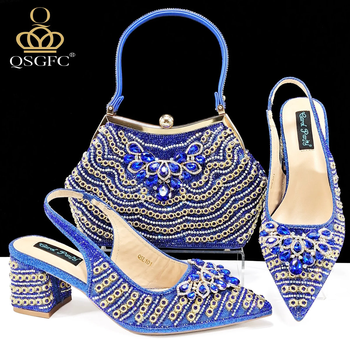 L &J Luxury 2026 Italian Design Full Rhinestone Comfortable High Heel Shoes And Bag Fashion Style Pointed-Toe Shoes For Women