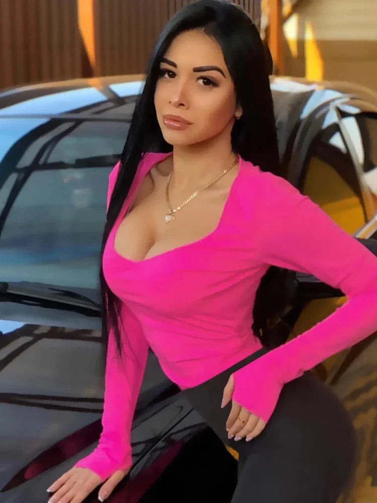 L&J Luxury Orange Neon Bodysuit Women Long Sleeve