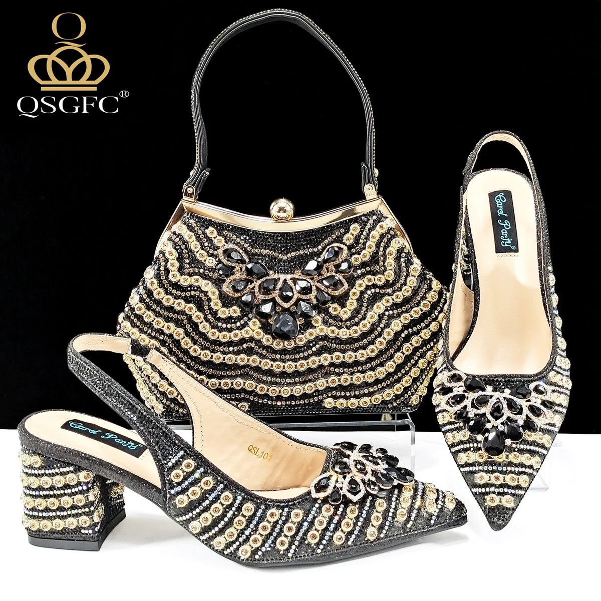 L &J Luxury 2026 Italian Design Full Rhinestone Comfortable High Heel Shoes And Bag Fashion Style Pointed-Toe Shoes For Women