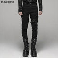 L&J Luxury Men's Punk Black Elastic Wash Long Pants