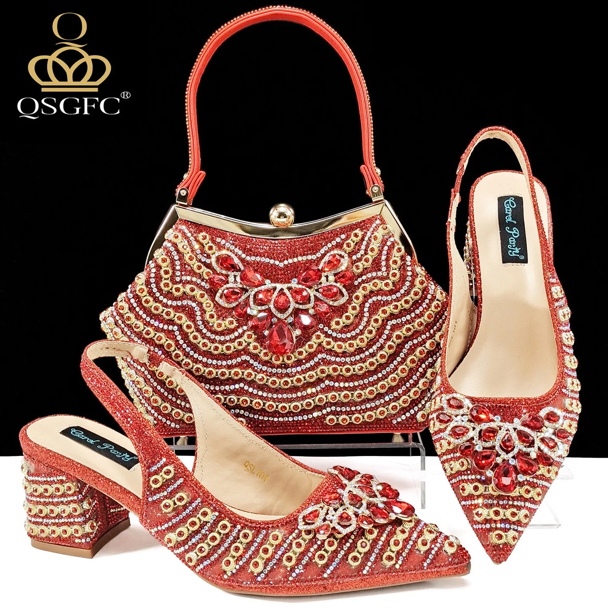 L &J Luxury 2026 Italian Design Full Rhinestone Comfortable High Heel Shoes And Bag Fashion Style Pointed-Toe Shoes For Women